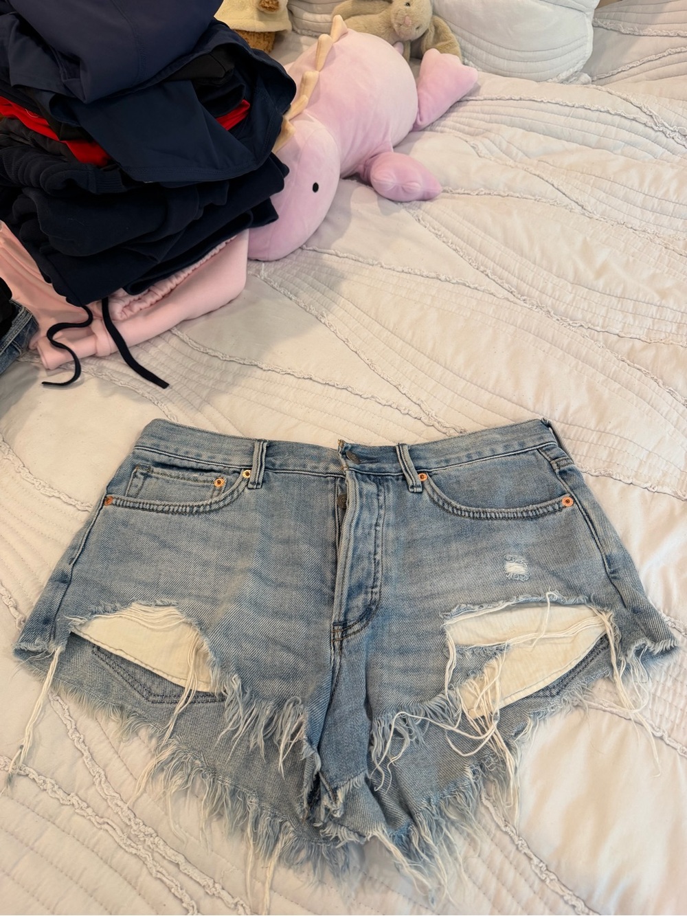 Free People We The Free Blue Distressed Denim Shorts